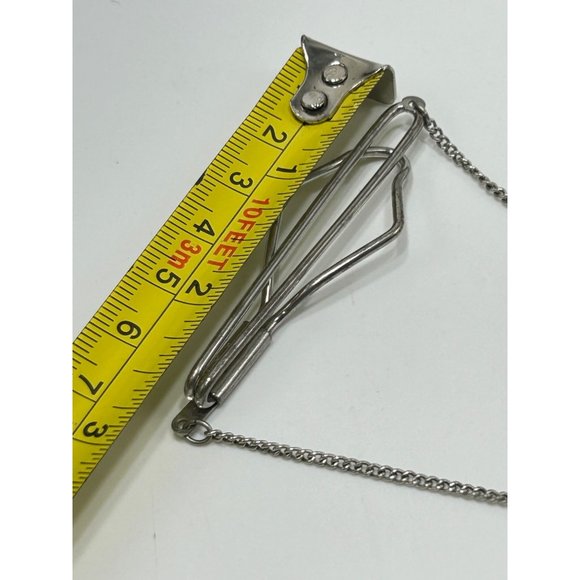 Vintage Tie Bar with Chain Dangling Monogram WFB Sterling Silver & Marcasites - Picture 8 of 9